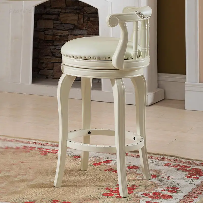 Европейский барный стул из массива белого дерева цвета слоновой кости, Вращающийся Барный стул, Домашний Барный стул, Барный стул, вращающийся стул