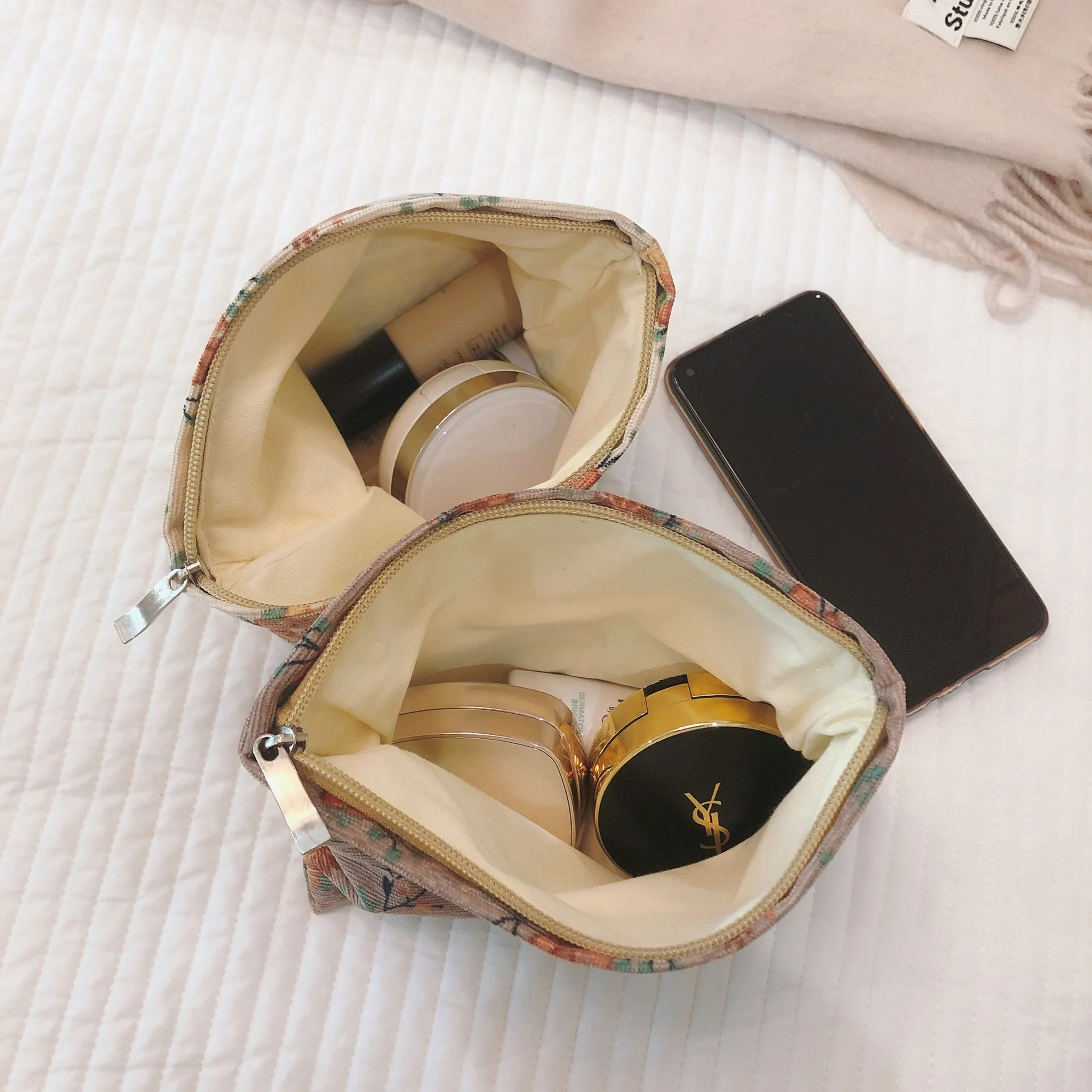 Винтажная вельветовая труба в цветочек, сумка для ремонта макияжа, кошелек для мобильного телефона, маска, сумка-органайзер для губной помады