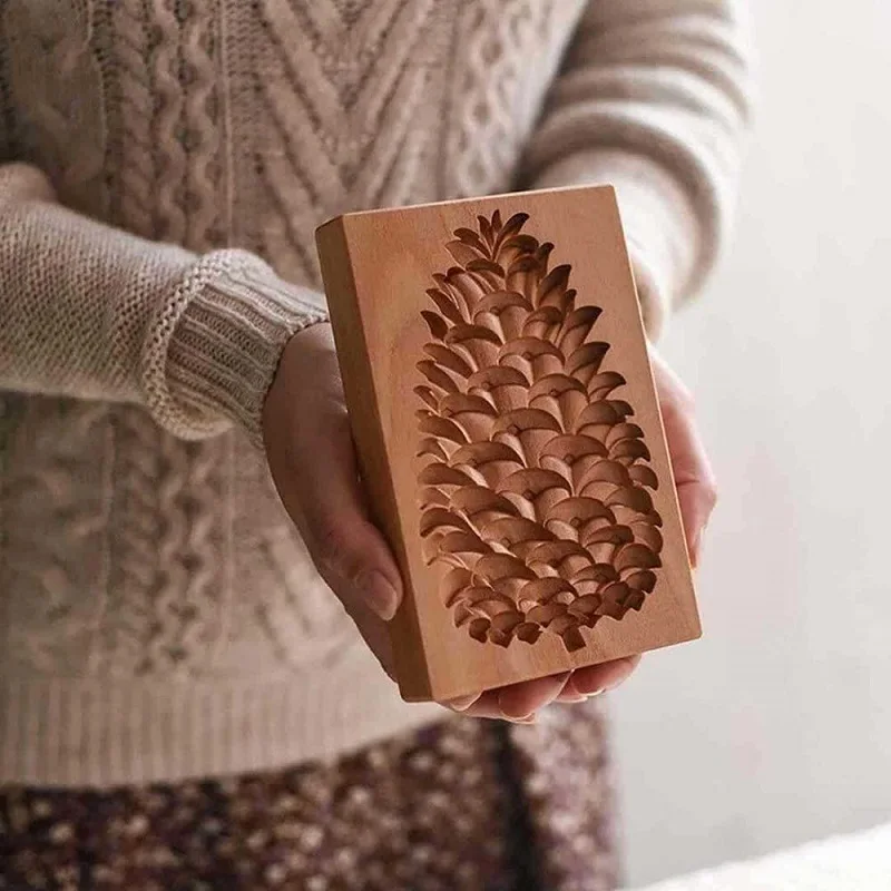 3D Форма для изготовления сосновых шишек из бука своими руками, форма для тиснения деревянной формочкой для печенья, Забавные деревянные штампы для печенья для выпечки, Форма для имбирных пряников из сосны