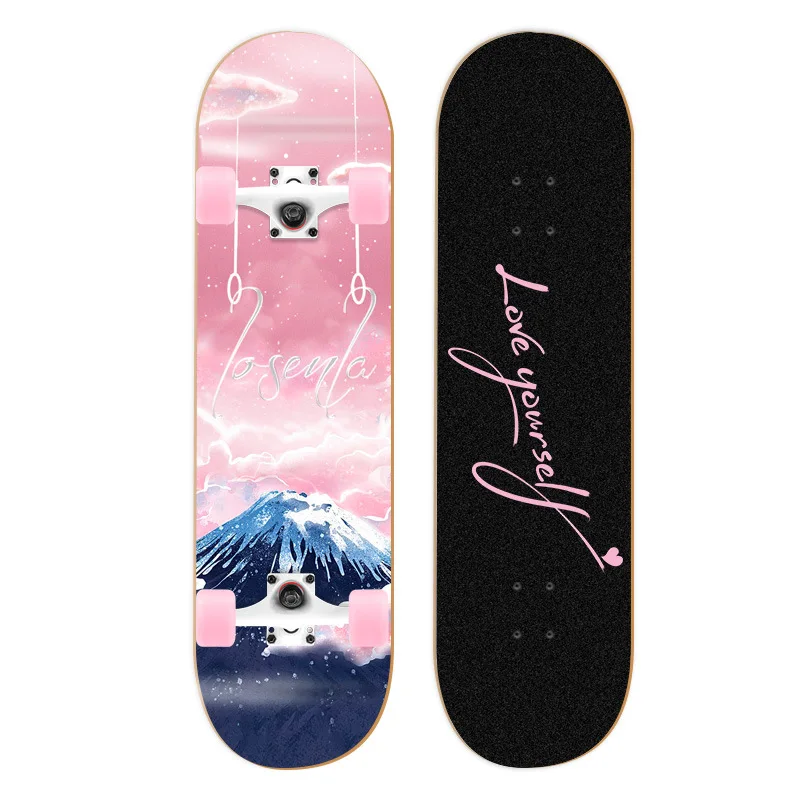 Новая розовая серия 80 * 20 см Скейтборд Двойной Вертикальный четырехколесный скейтборд Палуба для скейтборда Бамбуковая доска для скейтбординга Длинная доска палуба