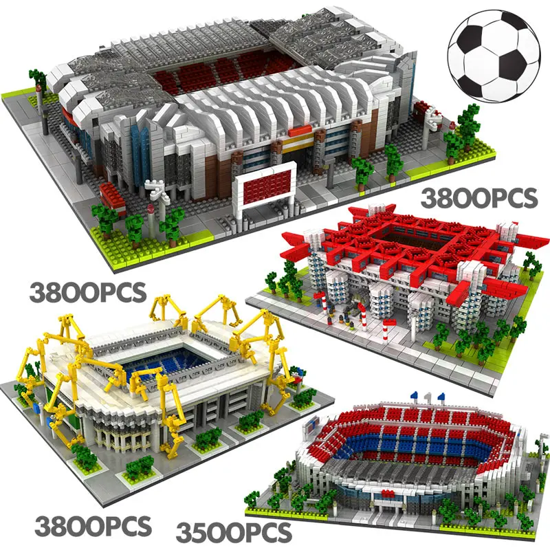 Мини-футбольное поле с известной архитектурой, Строительные блоки, Футбольный Камп Ноу Сигнал, Парк Лдуна, Модели кирпичей, Игрушки для детей