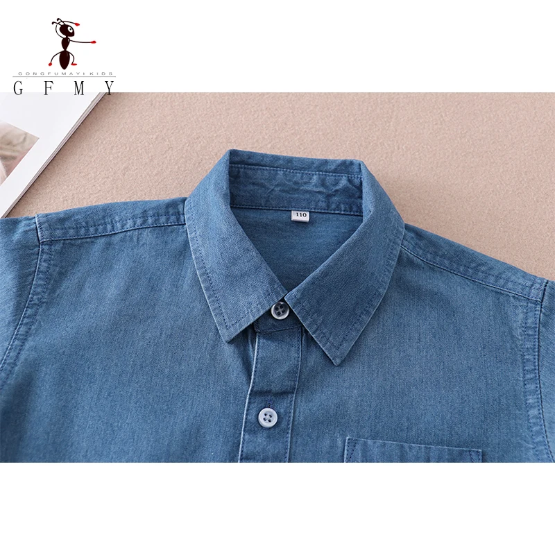Джинсовая рубашка GFMY Kids, Детские Однотонные Хлопчатобумажные Топы С длинными рукавами Для мальчиков, Летняя Тонкая рубашка от 1 до 6 лет, Верхняя одежда в Корейском стиле