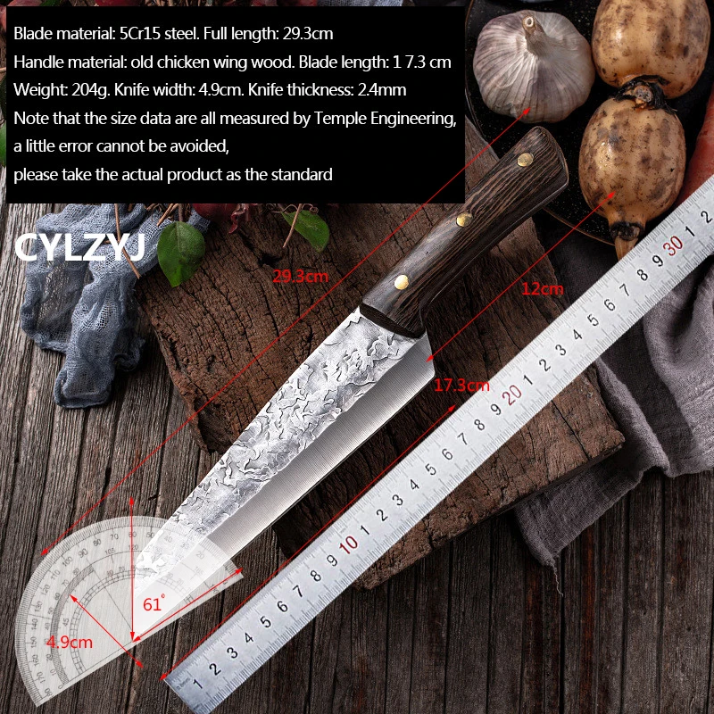Кухонный нож ручной ковки из стали 5Cr15, нож шеф-повара для резки рыбы, нож для разделки мяса, Острое лезвие, Инструменты для приготовления пищи, чехол для карманного ножа