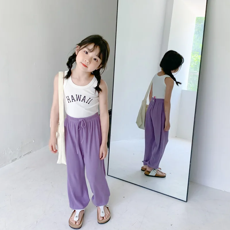 Детская одежда Детские однотонные брюки 2023 Летние Тонкие брюки от комаров Для мальчиков и девочек Простая домашняя одежда Повседневные брюки