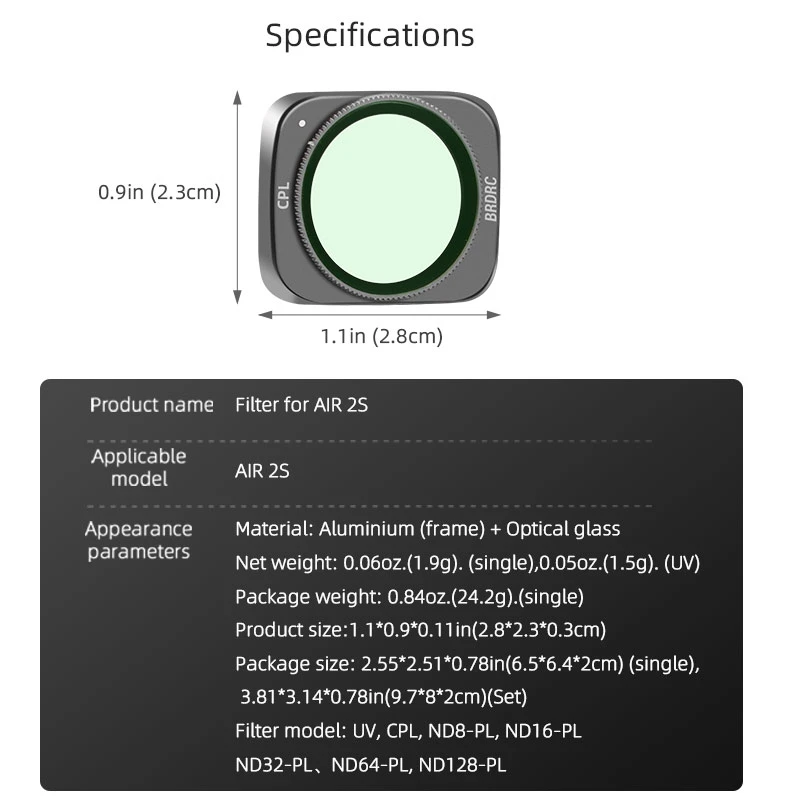 Фильтр объектива камеры BRDRC Для DJI Air 2S Lens Filter ND Filter Set Детали фильтра Объектива Для DJI Mavic Air 2S CPL